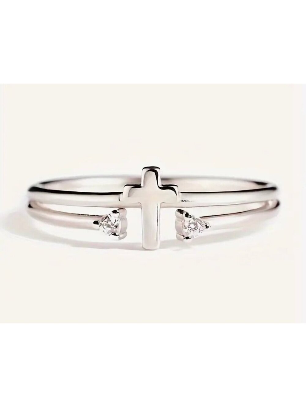 New - Vintage- Style Cross Ring with Sparkling Zirconia - Size 6